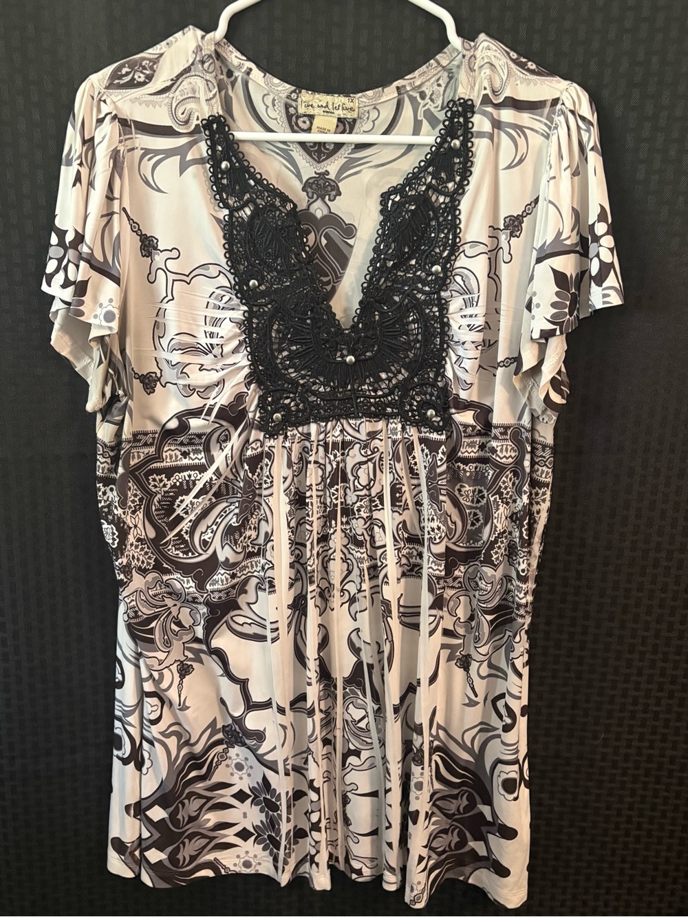 live and let live Cream and Black Beaded V-Neck Tunic